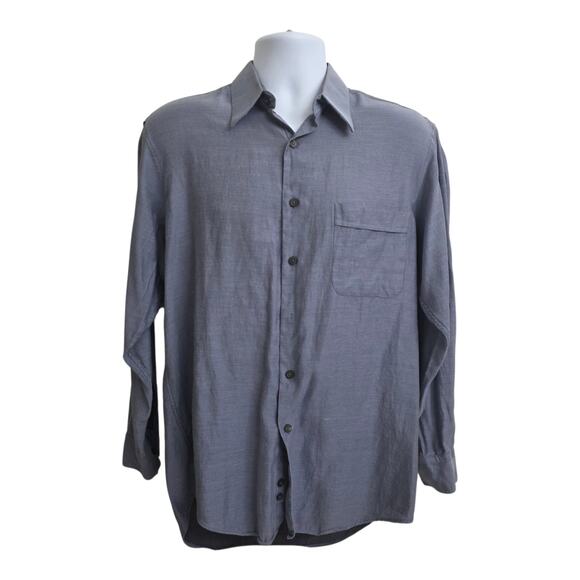 Perry Ellis Slate Gray 100% Cotton Long Sleeve Button Down Shirt Size 32/33 Soft - Picture 1 of 7